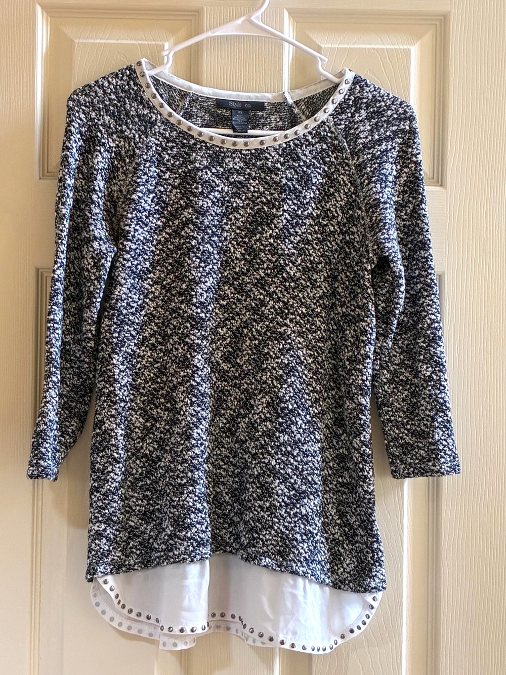 STYLE&CO. Crewneck Mixed-Knit Sweater Top with Studded accents